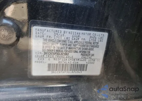 2016 Nissan Versa S z USA, uszkodzony, nr VIN 3N1CN7AP3GL821063